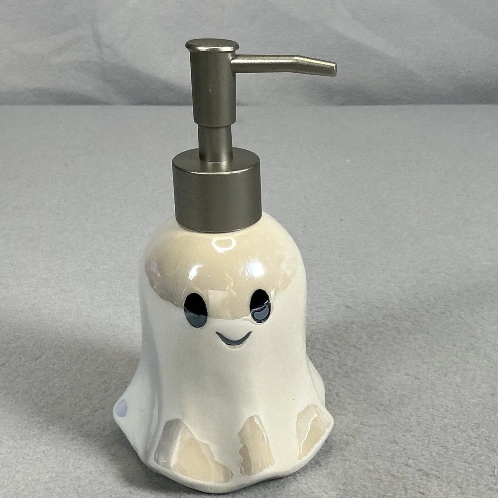 Iridescent Ceramic Ghost Soap Dispenser White Halloween Decor New